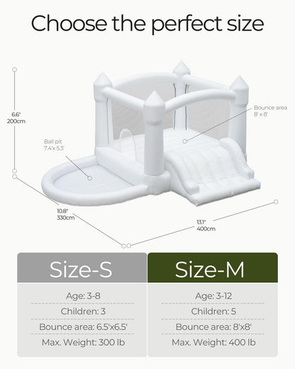 Outfunny White Bounce House with Slide, Inflatable Bouncy House for Kids 3-12 w/Ball Pit, Outdoor & Indoor, Bounce Area 8'x8', Capacity 400 lb