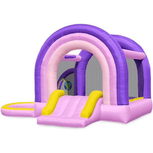 Outfunny Bounce House with Slide, Inflatable Bouncy House for Kids 3-12 w/Ball Pit, Outdoor & Indoor, Bounce Area 8'x8', Capacity 400 lb - Purple