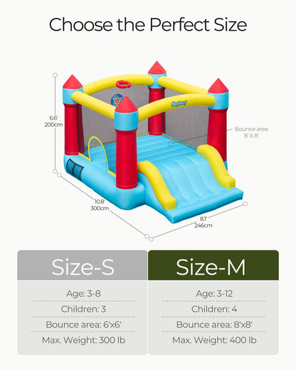 Outfunny Bounce House with Slide, Inflatable Bouncy House for Kids 3-12, Outdoor&Indoor, Bounce Area 8'x8', Capacity 400 lb - Blue