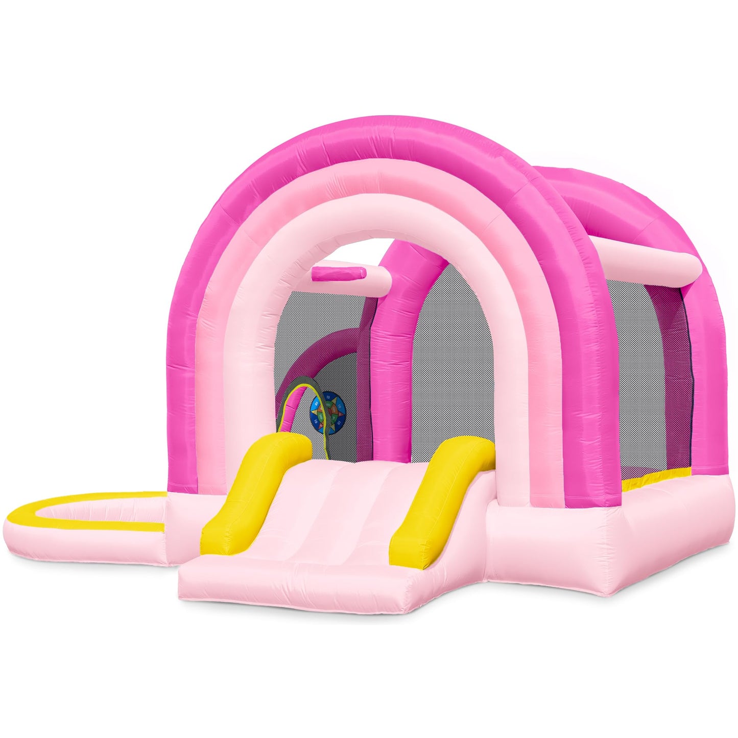 Outfunny Bounce House with Slide, Inflatable Bouncy House for Kids 3-12 w/Ball Pit, Outdoor & Indoor, Bounce Area 8'x8', Capacity 400 lb - Pink