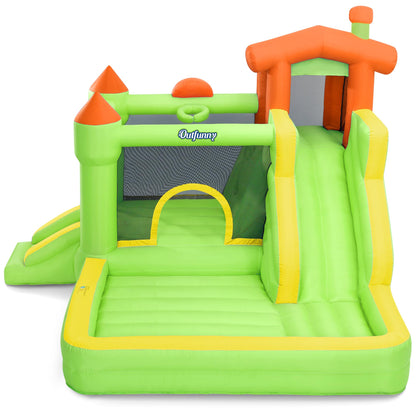 Outfunny Inflatable Bounce House, Kids Bouncy House for Boys 3-12 with Slide, Outdoor & Indoor, 450W Blower - Green