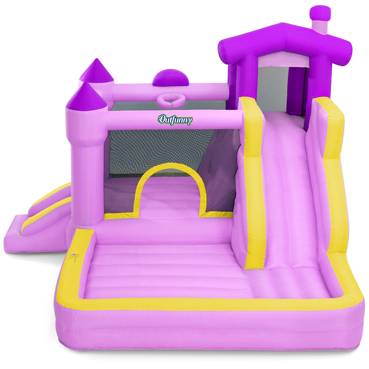 Outfunny Inflatable Bounce House, Kids Bouncy House for Girls 3-12 with Slide, Outdoor & Indoor, 450W Blower - Purple