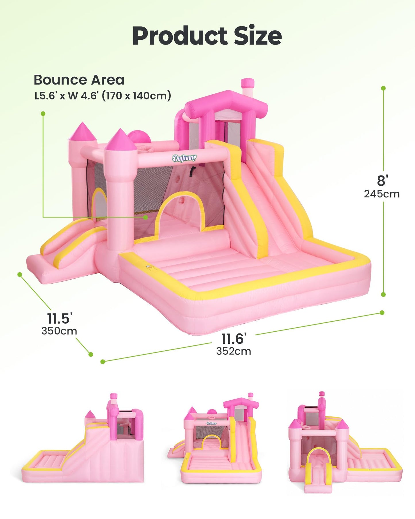 Outfunny Inflatable Bounce House, Pink Bouncy House for Kids Girls 3-12 with Slide, Outdoor & Indoor, 450W Blower - Pink