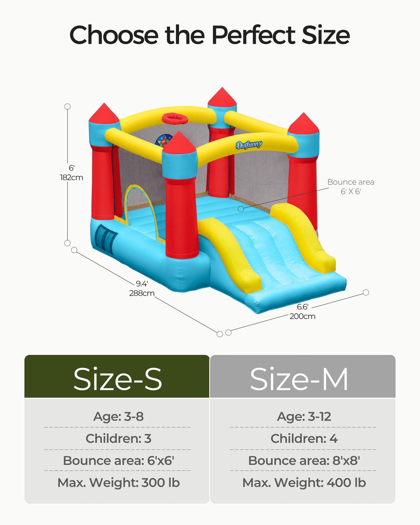Outfunny Indoor Bounce House with Slide, Inflatable Bouncy House for Kids 3-8, Bounce Area 6'x6', Capacity 300 lb - Blue
