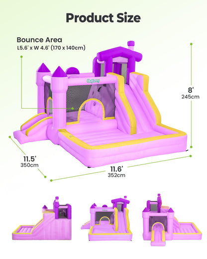 Outfunny Inflatable Bounce House, Kids Bouncy House for Girls 3-12 with Slide, Outdoor & Indoor, 450W Blower - Purple