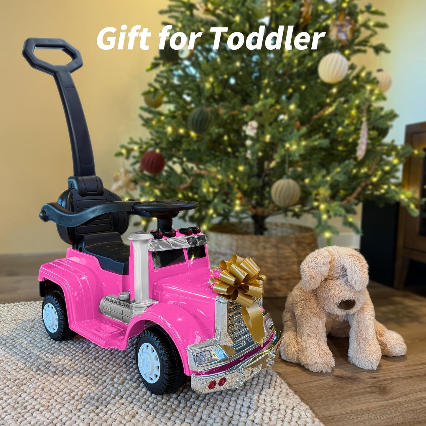 Outfunny Toddler Ride on Toys, 3 in 1 Push Car for Toddlers Aged 1-3 with Handle, Hot Pink