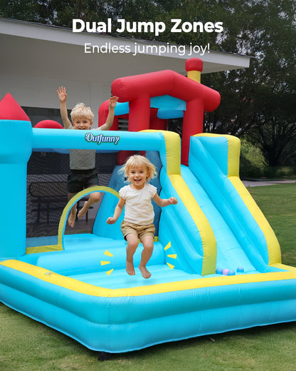 Outfunny Inflatable Bounce House, Indoor & Outdoor Bounce House for Big Kids with 450W Blower, Slide - Blue