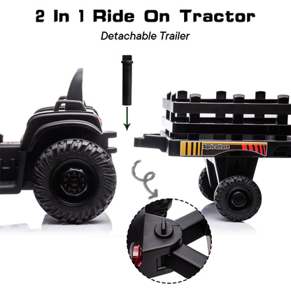 Outfunny 24V Ride on Toy for Big Kids, Powered Ride On Tractor with Trailer & Remote - Black