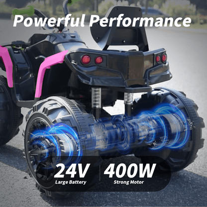 Outfunny 24V Kids 4 Wheeler, Electric ATV Quad Ride-on Toy for Big Kids Ages 3 and up, Pink