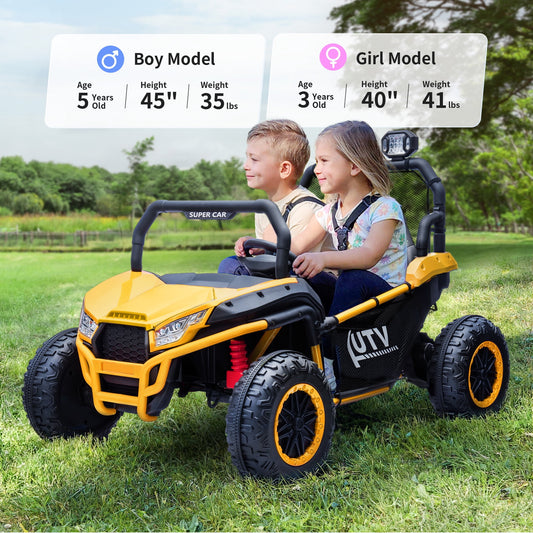 Outfunny 24V 10Ah Kids Ride on Toy, 4WD 2-Seater Electric Ride on Car UTV for Big Kids w/ Remote, Bluetooth - Yellow