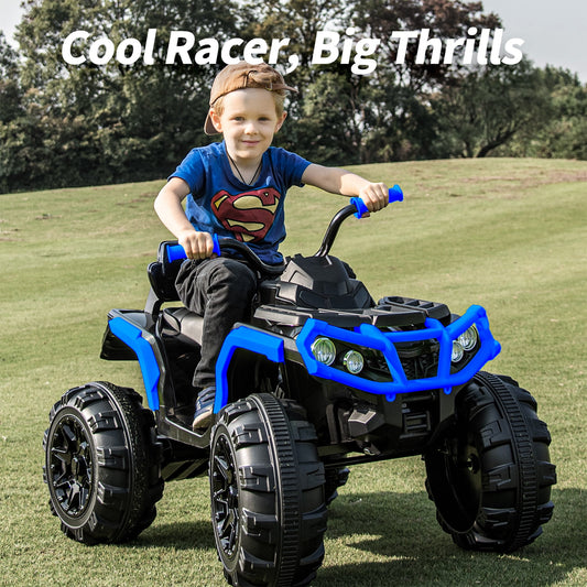 Outfunny 24V Kids 4 Wheeler, Electric ATV Quad Ride-on Toy for Big Kids Ages 3 and up, Blue