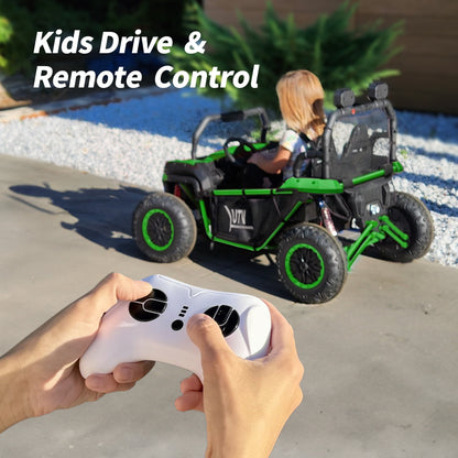 Outfunny 24V 10Ah Kids Ride on Toy, 4WD 2-Seater Electric Ride on Car UTV for Big Kids w/ Remote, Bluetooth - Green