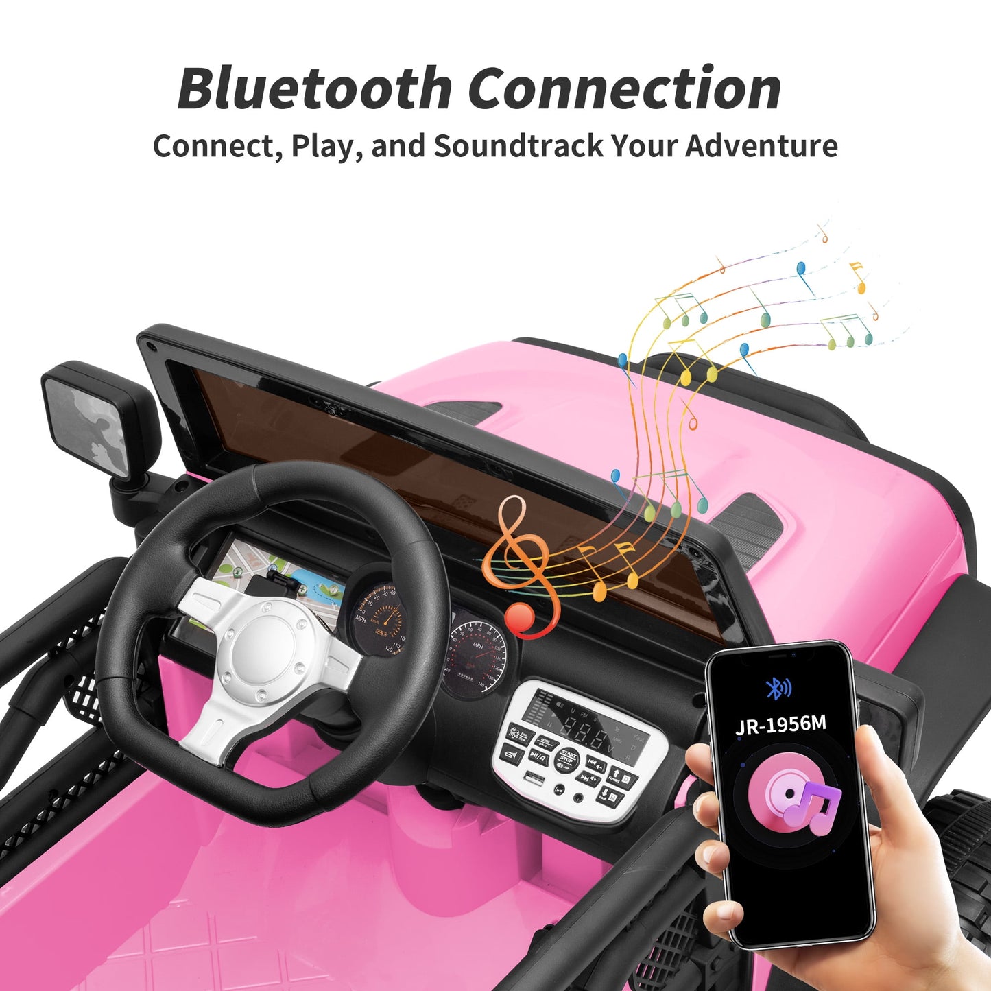 Outfunny 24 Volt Ride on Cars for Kids, Battery Operated Ride on Toy Truck w/ Remote, Bluetooth, 400W Power - Light Pink