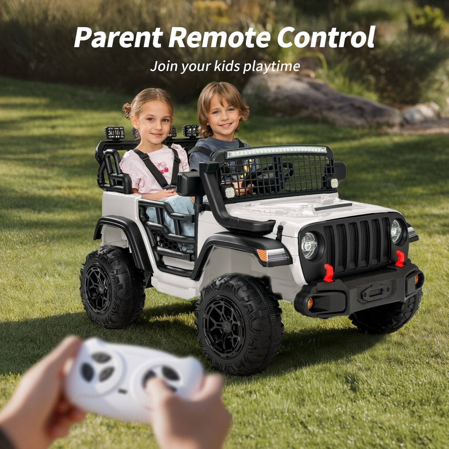 Outfunny 12V 7Ah Kids Ride on Truck, 2 Seater Electric Ride on Toys Car for Big Kids w/ Remote, Bluetooth - White