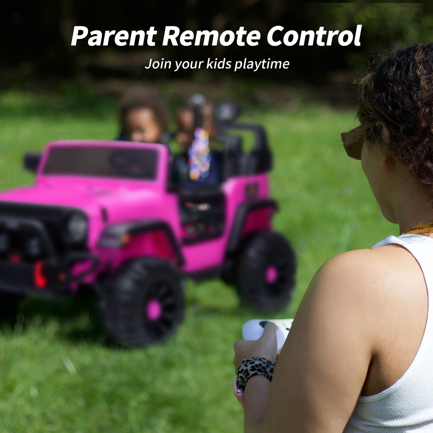 Outfunny 12V Kids Ride on Toys, 2 Seater Electric Ride on Truck Car for Big Kids with Remote, Bluetooth - Pink