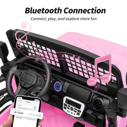 Outfunny 12V 7Ah Kids Ride on Truck, 2 Seater Electric Ride on Toys Car for Big Kids w/ Remote, Bluetooth - Light Pink