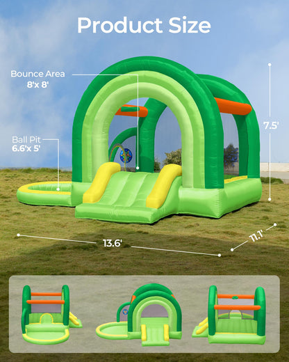 Outfunny Bounce House with Slide, Inflatable Bouncy House for Kids 3-12 w/Ball Pit, Outdoor & Indoor, Bounce Area 8'x8', Capacity 400 lb - Green