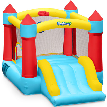 Outfunny Indoor Bounce House with Slide, Inflatable Bouncy House for Kids 3-8, Bounce Area 6'x6', Capacity 300 lb - Blue