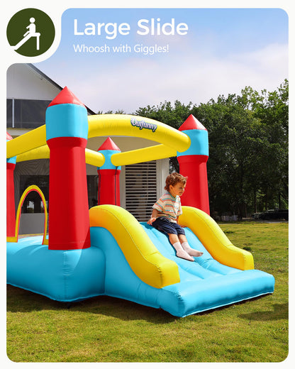 Outfunny Indoor Bounce House with Slide, Inflatable Bouncy House for Kids 3-8, Bounce Area 6'x6', Capacity 300 lb - Blue