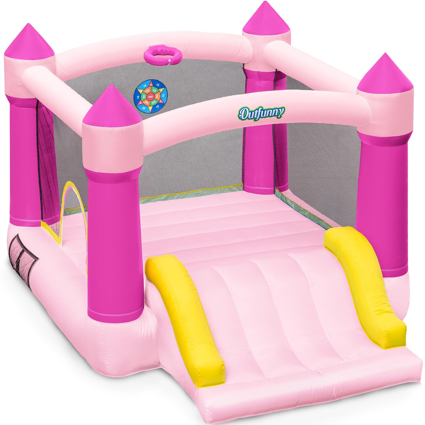 Outfunny Bounce House with Slide, Inflatable Bouncy House for Kids 3-12, Outdoor&Indoor, Bounce Area 8'x8', Capacity 400 lb - Pink