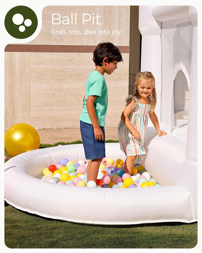Outfunny White Bounce House with Slide, Indoor Bouncy House for Kids 3-8 w/Ball Pit, Bounce Area 6.5'x6.5', Capacity 300 lb
