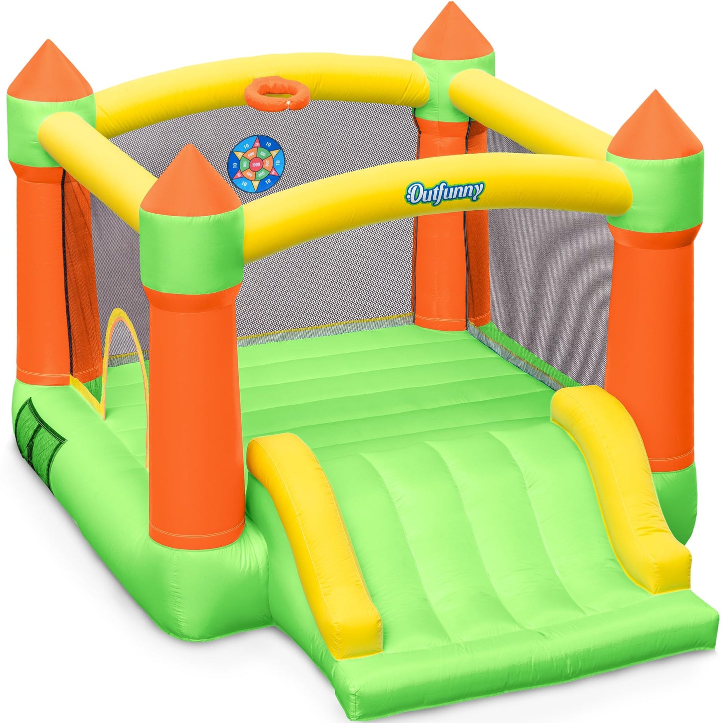 Outfunny Bounce House with Slide, Inflatable Bouncy House for Kids 3-12, Outdoor&Indoor, Bounce Area 8'x8', Capacity 400 lb - Green