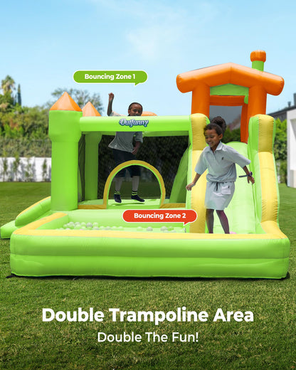 Outfunny Inflatable Bounce House, Kids Bouncy House for Boys 3-12 with Slide, Outdoor & Indoor, 450W Blower - Green