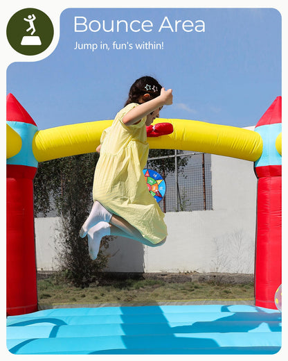Outfunny Bounce House with Slide, Inflatable Bouncy House for Kids 3-12, Outdoor&Indoor, Bounce Area 8'x8', Capacity 400 lb - Blue
