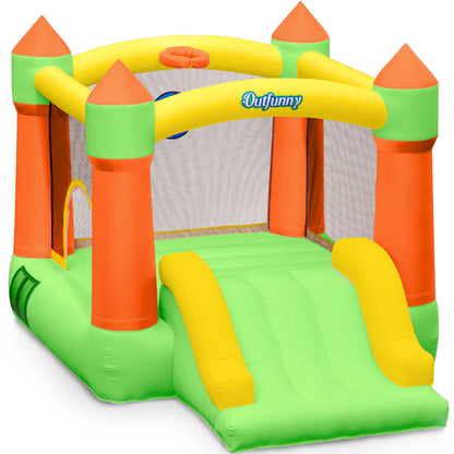 Outfunny Indoor Bounce House with Slide, Inflatable Bouncy House for Kids 3-8, Bounce Area 6'x6', Capacity 300 lb - Green