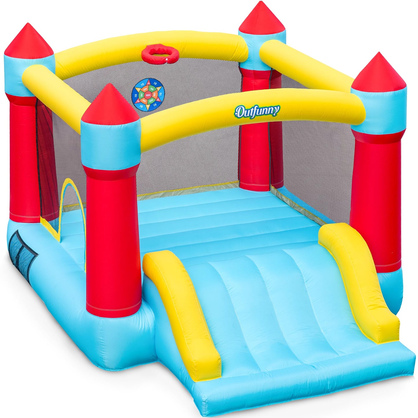 Outfunny Bounce House with Slide, Inflatable Bouncy House for Kids 3-12, Outdoor&Indoor, Bounce Area 8'x8', Capacity 400 lb - Blue