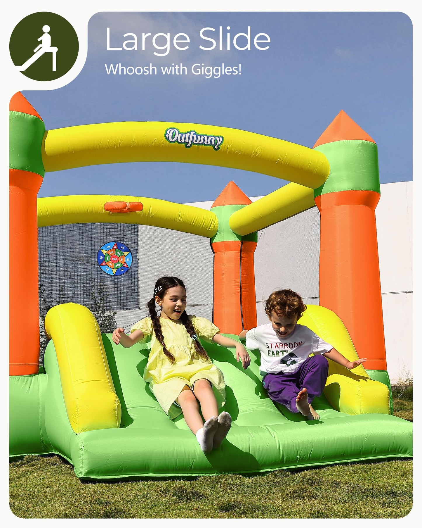 Outfunny Bounce House with Slide, Inflatable Bouncy House for Kids 3-12, Outdoor&Indoor, Bounce Area 8'x8', Capacity 400 lb - Green