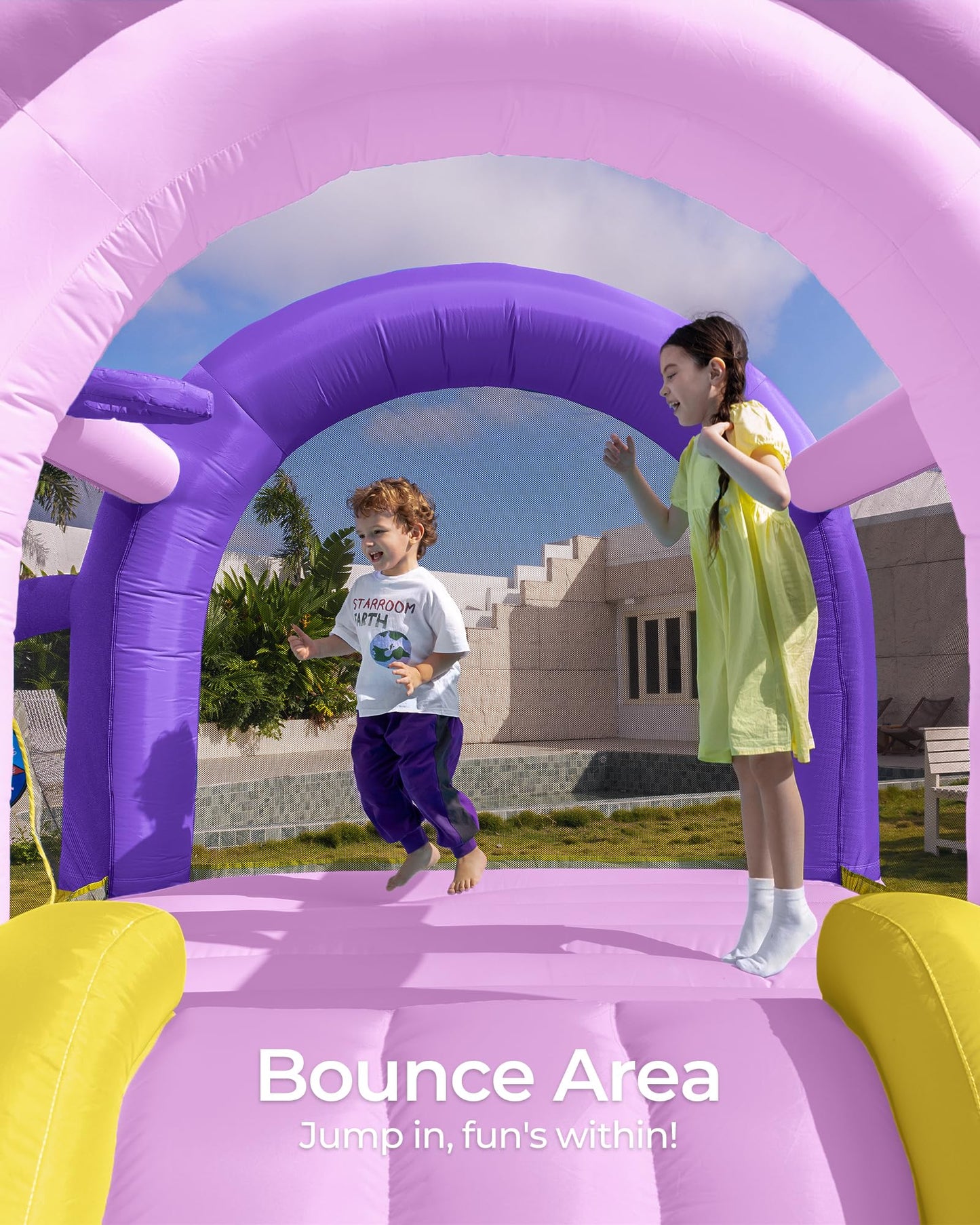 Outfunny Bounce House with Slide, Inflatable Bouncy House for Kids 3-12 w/Ball Pit, Outdoor & Indoor, Bounce Area 8'x8', Capacity 400 lb - Purple