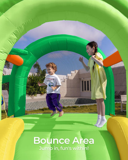 Outfunny Bounce House with Slide, Inflatable Bouncy House for Kids 3-12 w/Ball Pit, Outdoor & Indoor, Bounce Area 8'x8', Capacity 400 lb - Green