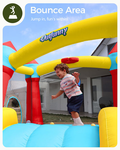 Outfunny Indoor Bounce House with Slide, Inflatable Bouncy House for Kids 3-8, Bounce Area 6'x6', Capacity 300 lb - Blue