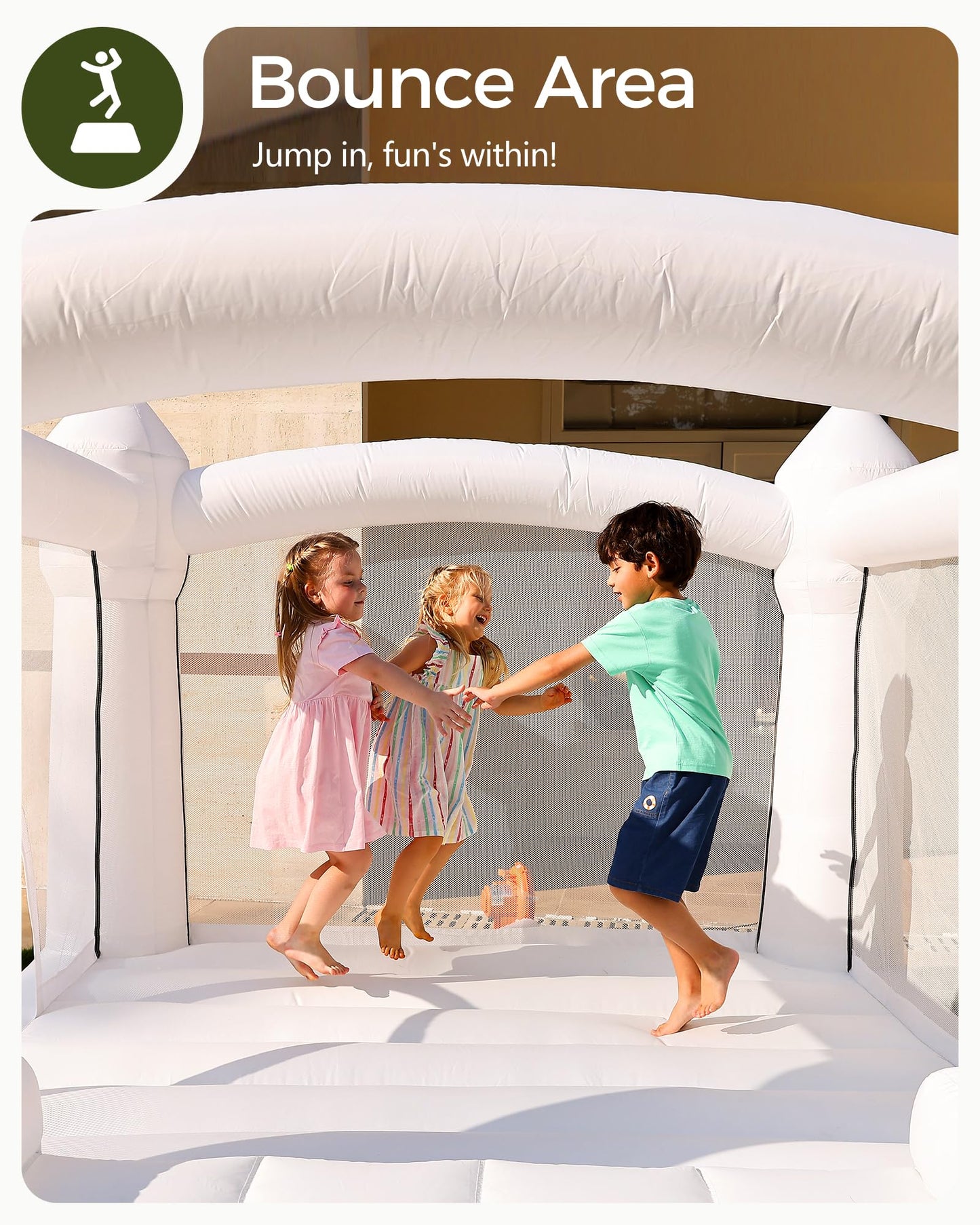 Outfunny White Bounce House with Slide, Inflatable Bouncy House for Kids 3-12 w/Ball Pit, Outdoor & Indoor, Bounce Area 8'x8', Capacity 400 lb