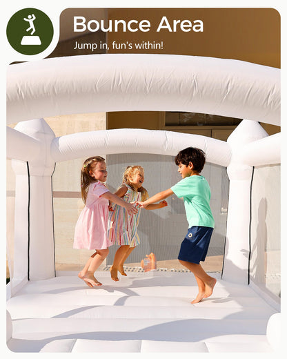 Outfunny White Bounce House with Slide, Inflatable Bouncy House for Kids 3-12 w/Ball Pit, Outdoor & Indoor, Bounce Area 8'x8', Capacity 400 lb