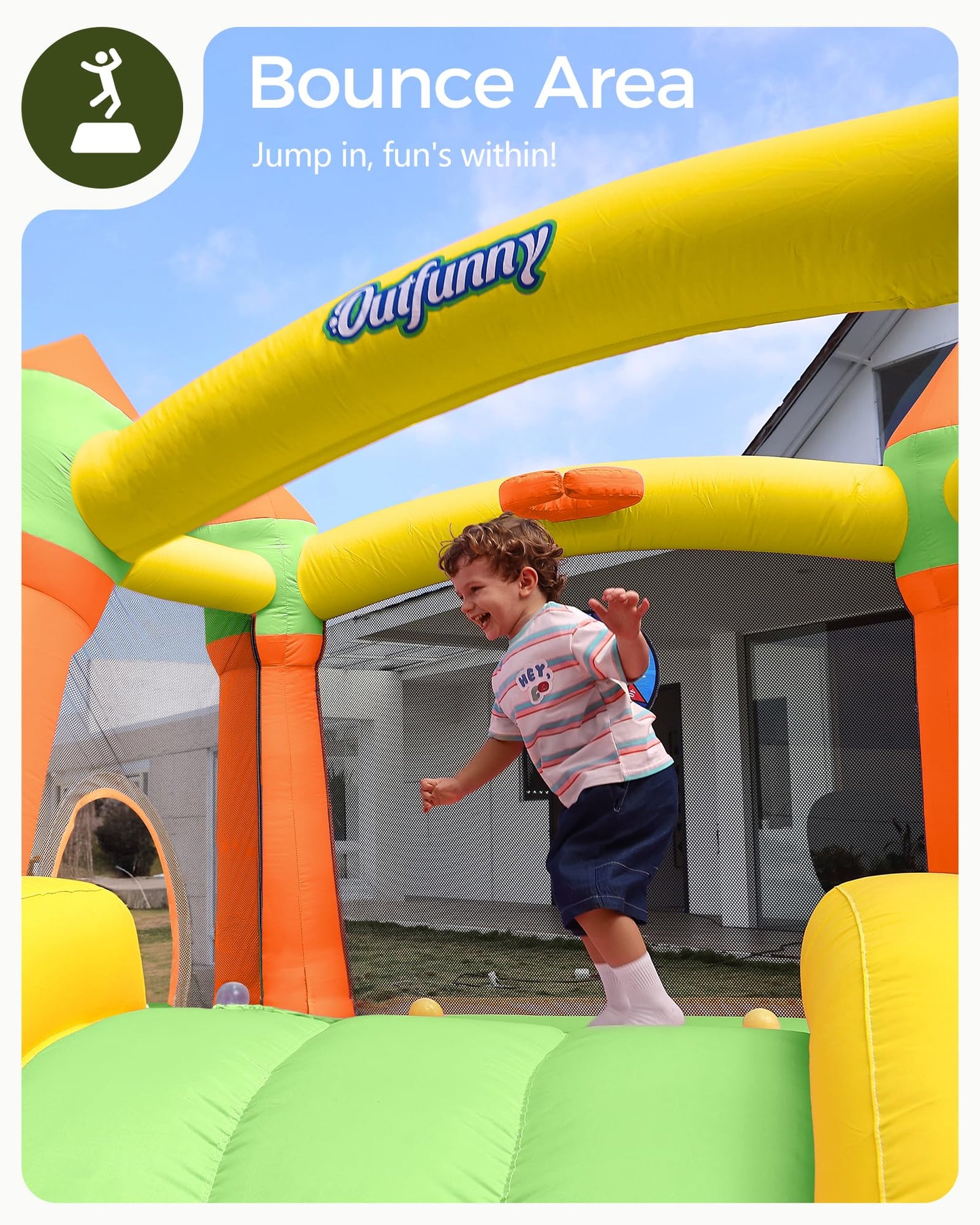 Outfunny Indoor Bounce House with Slide, Inflatable Bouncy House for Kids 3-8, Bounce Area 6'x6', Capacity 300 lb - Green