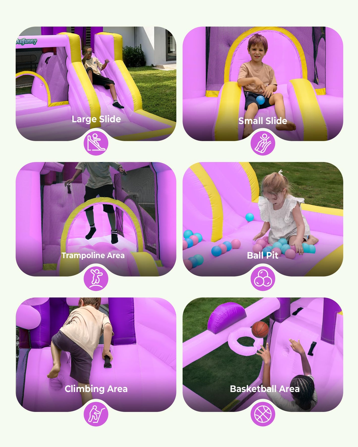 Outfunny Inflatable Bounce House, Kids Bouncy House for Girls 3-12 with Slide, Outdoor & Indoor, 450W Blower - Purple