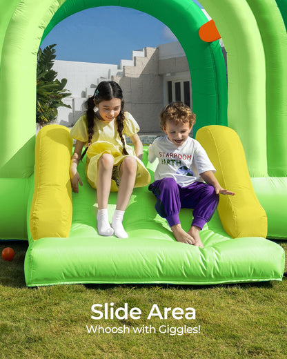 Outfunny Bounce House with Slide, Inflatable Bouncy House for Kids 3-12 w/Ball Pit, Outdoor & Indoor, Bounce Area 8'x8', Capacity 400 lb - Green