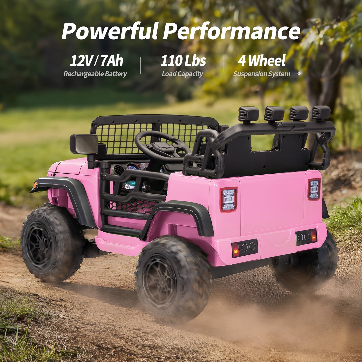 Outfunny 12V 7Ah Kids Ride on Truck, 2 Seater Electric Ride on Toys Car for Big Kids w/ Remote, Bluetooth - Light Pink
