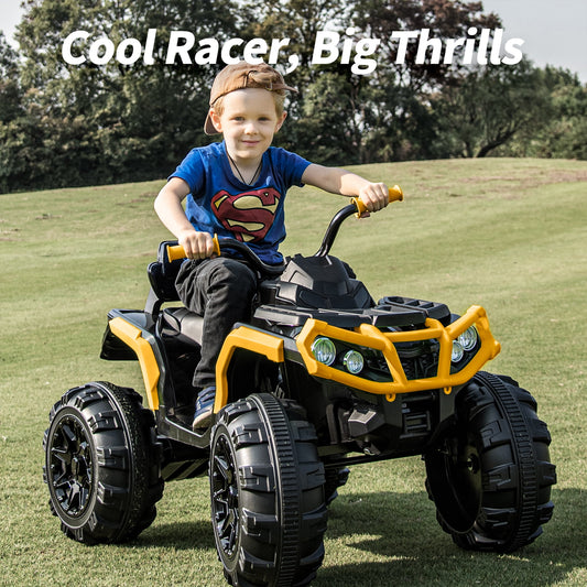 Outfunny 24V Kids 4 Wheeler, Electric ATV Quad Ride-on Toy for Big Kids Ages 3 and up, Yellow