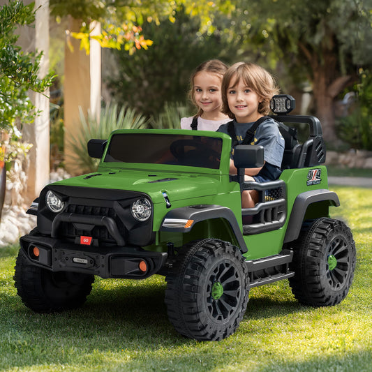 Outfunny 24V Electric Ride on Car for Big Kids, 4WD 2 Seater Ride on Toy Truck w/Remote, Bluetooth, 4x200W Motors - Green