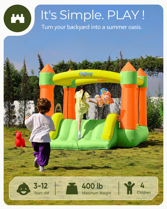 Outfunny Bounce House with Slide, Inflatable Bouncy House for Kids 3-12, Outdoor&Indoor, Bounce Area 8'x8', Capacity 400 lb - Green