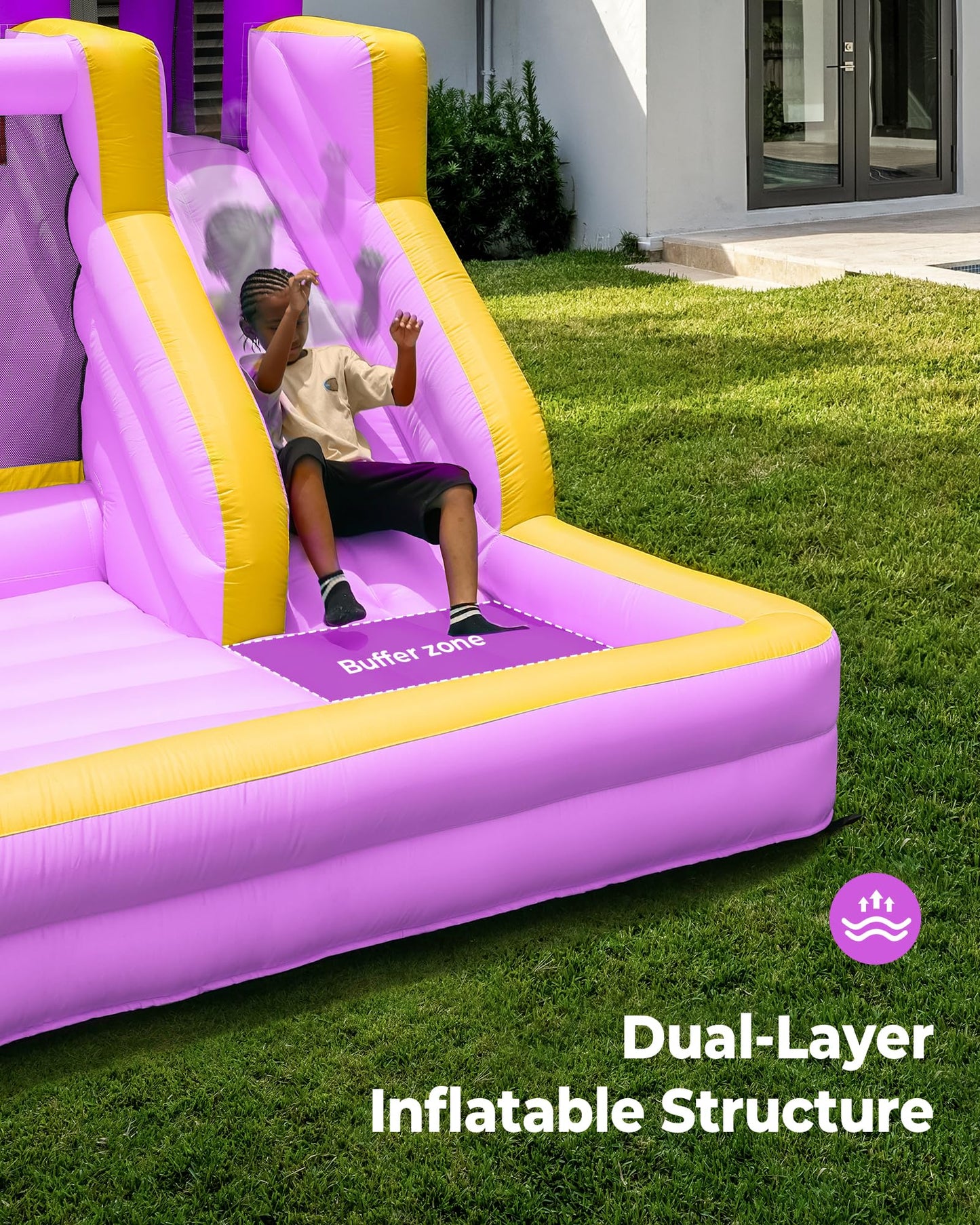 Outfunny Inflatable Bounce House, Kids Bouncy House for Girls 3-12 with Slide, Outdoor & Indoor, 450W Blower - Purple