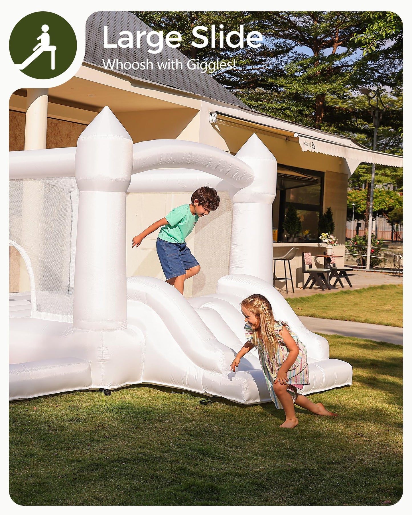 Outfunny White Bounce House with Slide, Inflatable Bouncy House for Kids 3-12 w/Ball Pit, Outdoor & Indoor, Bounce Area 8'x8', Capacity 400 lb