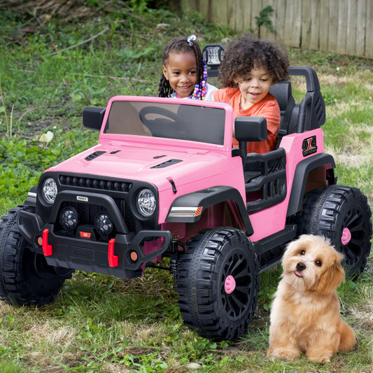 Outfunny 12V Kids Ride on Toys, 2 Seater Electric Ride on Truck Car for Big Kids with Remote, Bluetooth - Light Pink