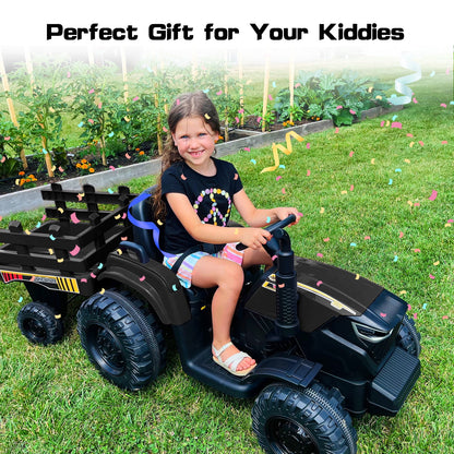 Outfunny 24V Ride on Toy for Big Kids, Powered Ride On Tractor with Trailer & Remote - Black