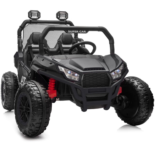 Outfunny 24V 10Ah Kids Ride on Toy, 4WD 2-Seater Electric Ride on Car UTV for Big Kids w/ Remote, Bluetooth - Black