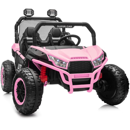 Outfunny 24V 10Ah Kids Ride on Toy, 4WD 2-Seater Electric Ride on Car UTV for Big Kids w/ Remote, Bluetooth - Pink