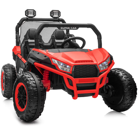 Outfunny 24V 10Ah Kids Ride on Toy, 4WD 2-Seater Electric Ride on Car UTV for Big Kids w/ Remote, Bluetooth - Red